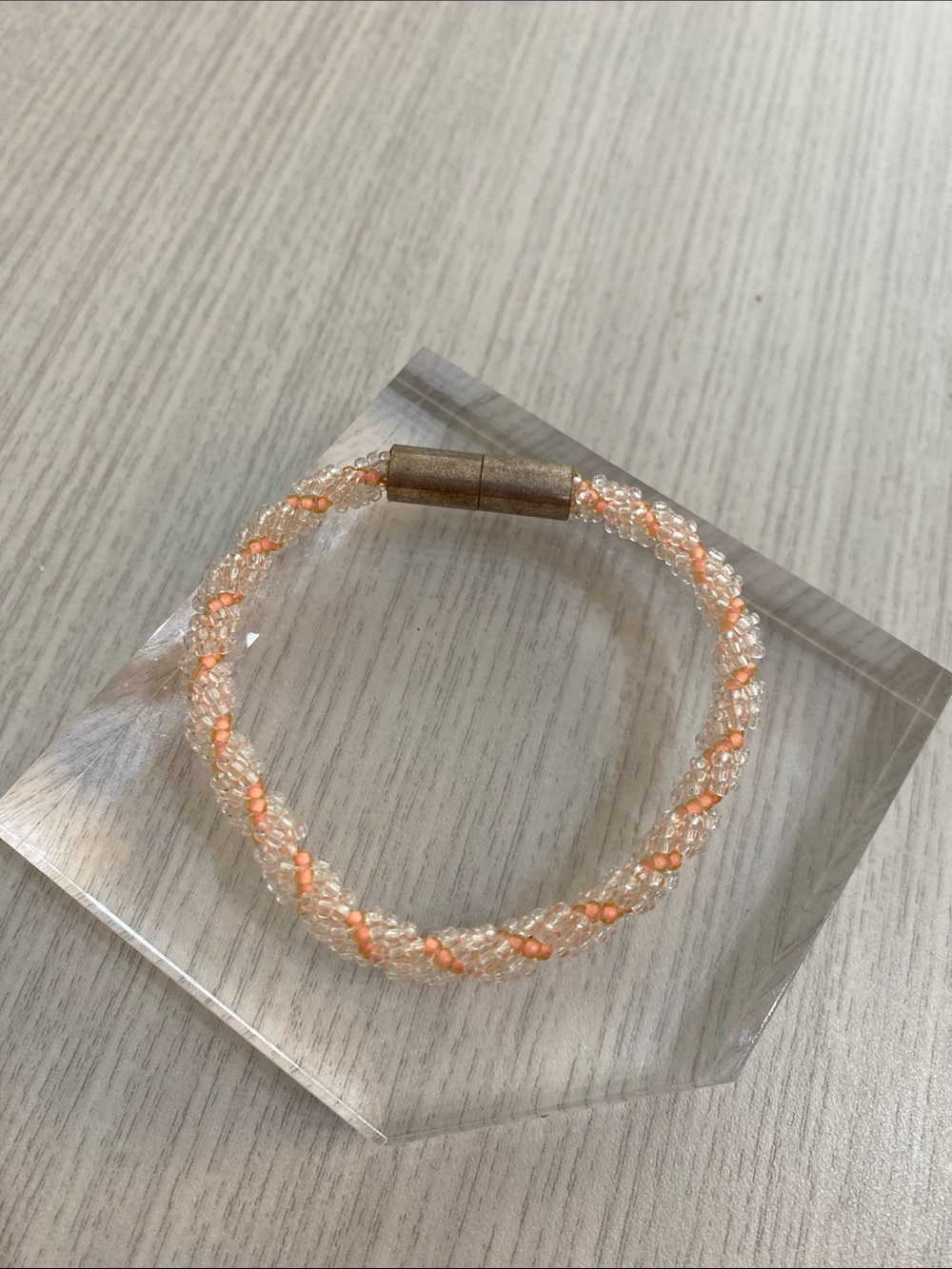 Delicate Peach and Clear Beaded Rope Bracelet